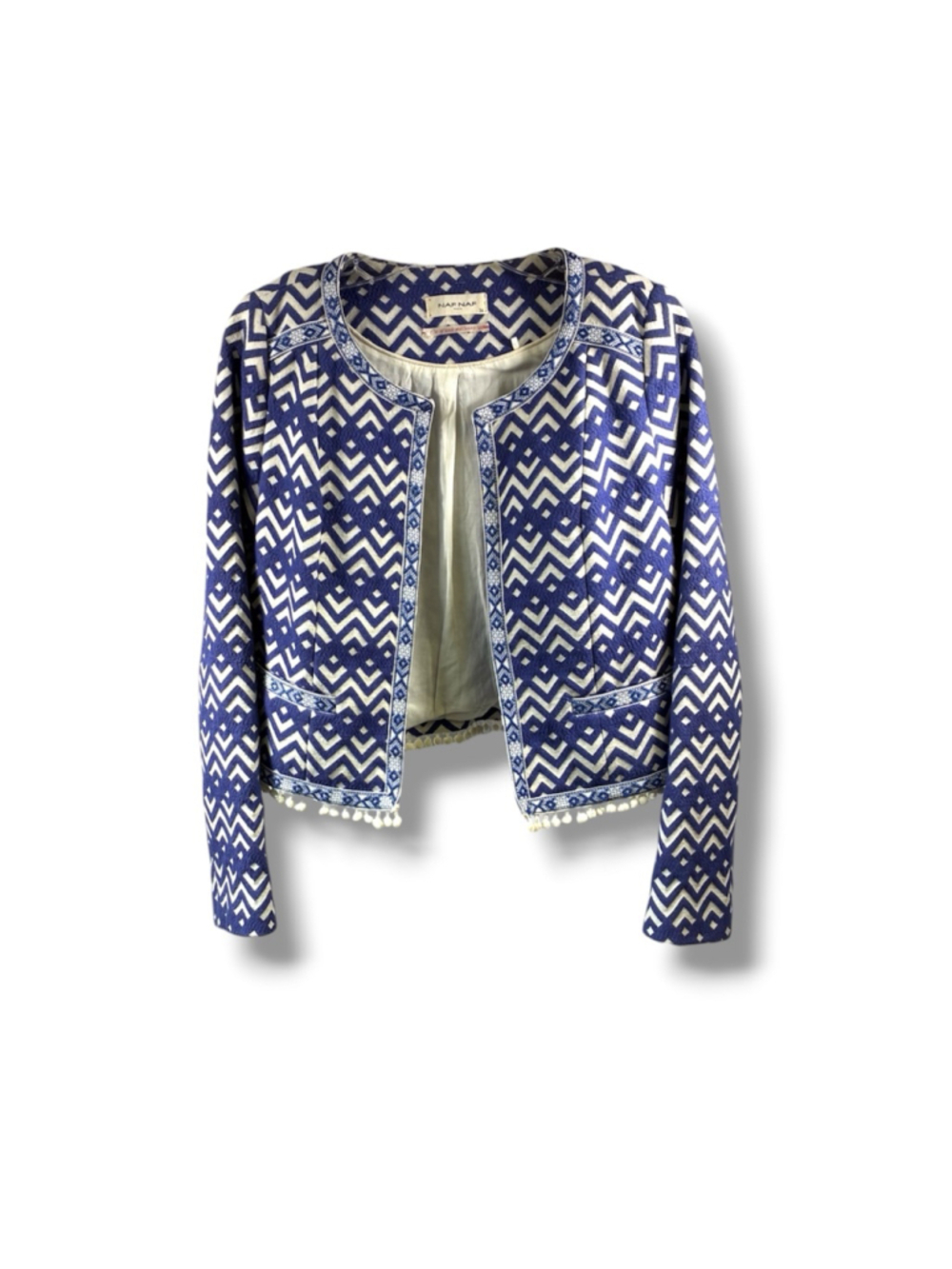 NAF NAF Chevron Blazer Jacket in Blue and White Size 36 US 4